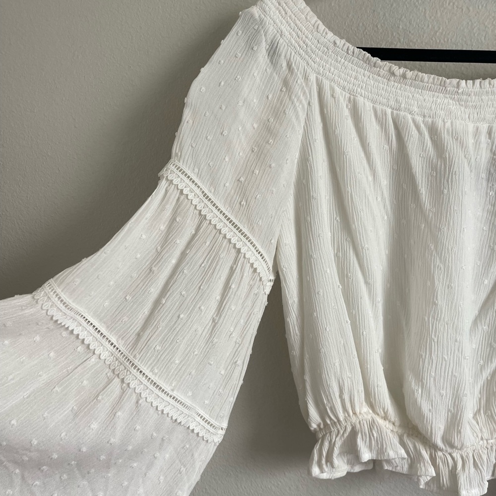 LULUs bell sleeve white off the shoulder top